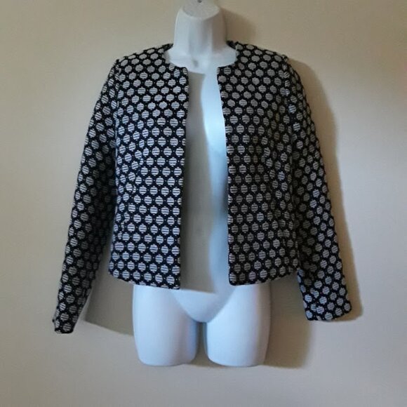 Banana Republic Blazer Black White Geometric Patterned Textured Jacket Size 0 - Picture 1 of 6
